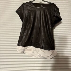 Soho green faux leather layered  Blouse